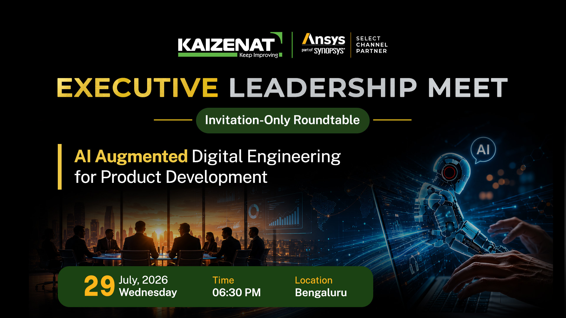 Exclusive CXO Leadership Roundtable - AI-Augmented Digital Engineering for Product Development - invitation-only event by Kaizenat and Ansys