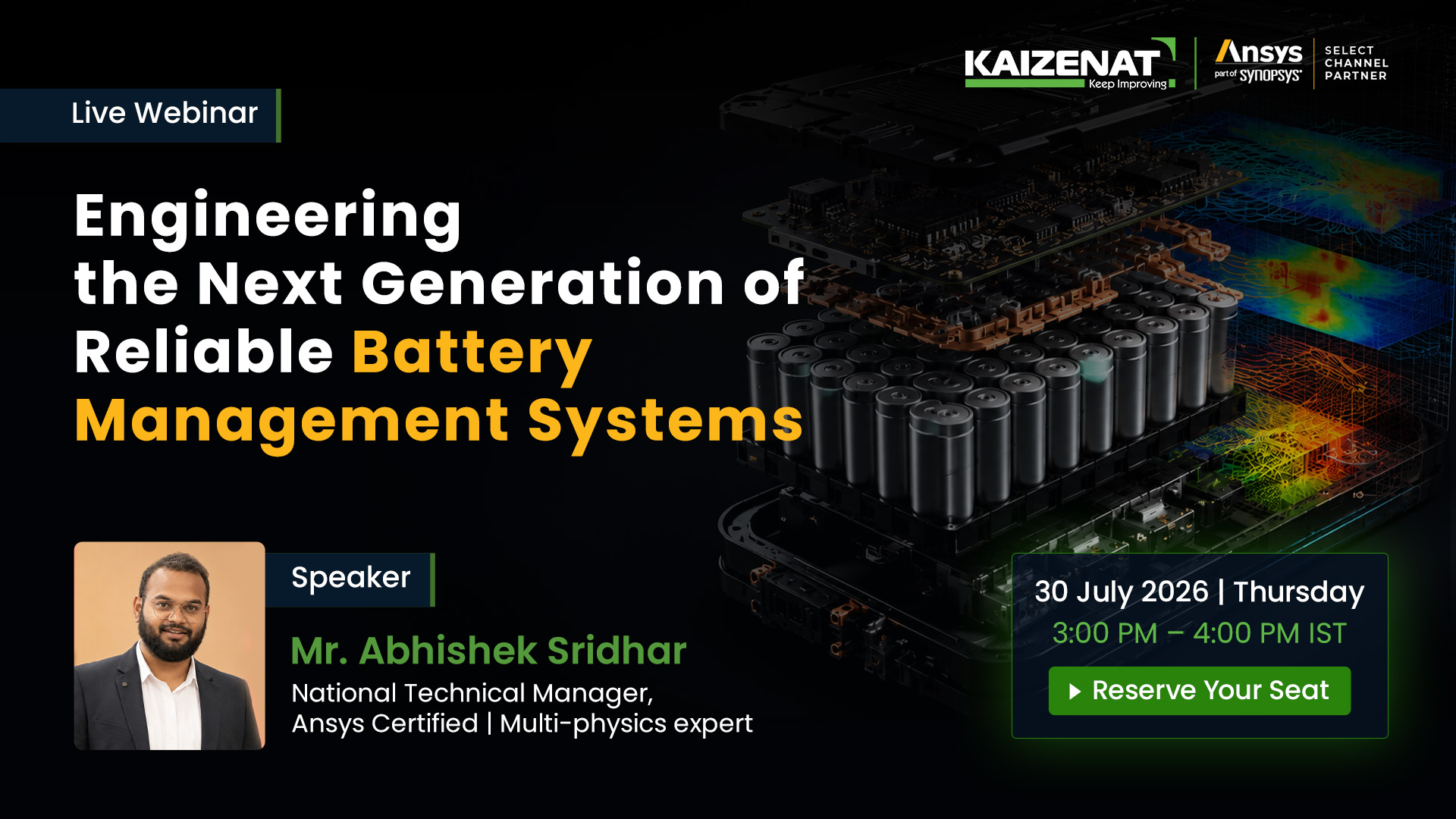 Engineering the Next Generation of Reliable Battery Management Systems - live webinar with Kaizenat and Ansys