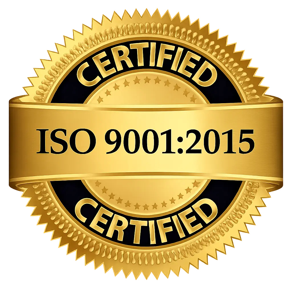 ISO 9001:2015 certified quality management seal